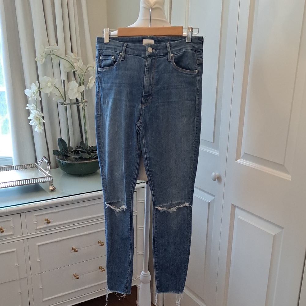 Mother Denim Womens High Waisted Looker Ankle Fray Stretch Straight Jeans S-29‎